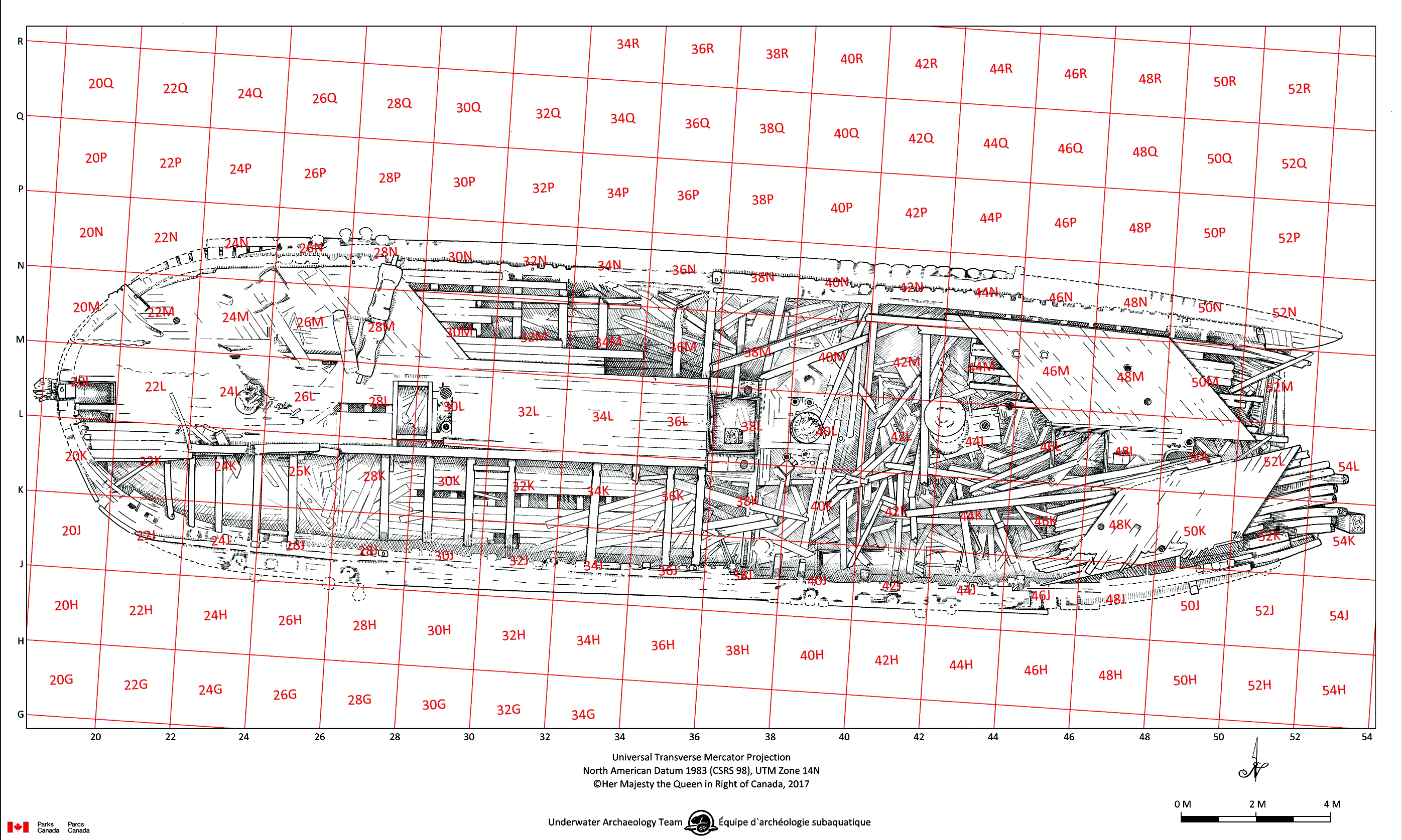 Zaměřovací síť bodů pro archeologický výzkum vraku HMS Erebus