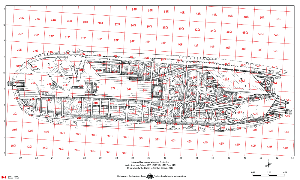 Zaměřovací síť bodů pro archeologický výzkum vraku HMS Erebus